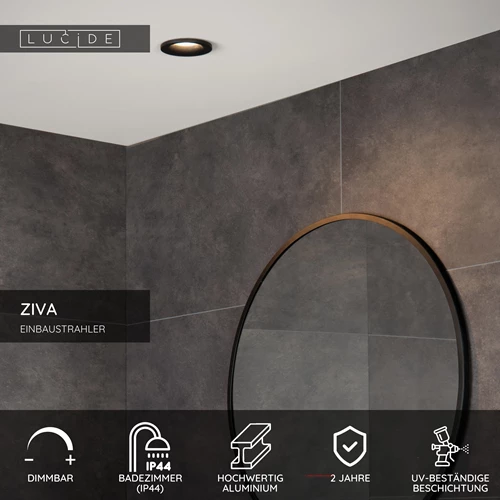 Lucide ZIVA - Einbaustrahler Badezimmer - Ø 8,4 cm - 1xGU10 - IP44 - Schwarz - USP